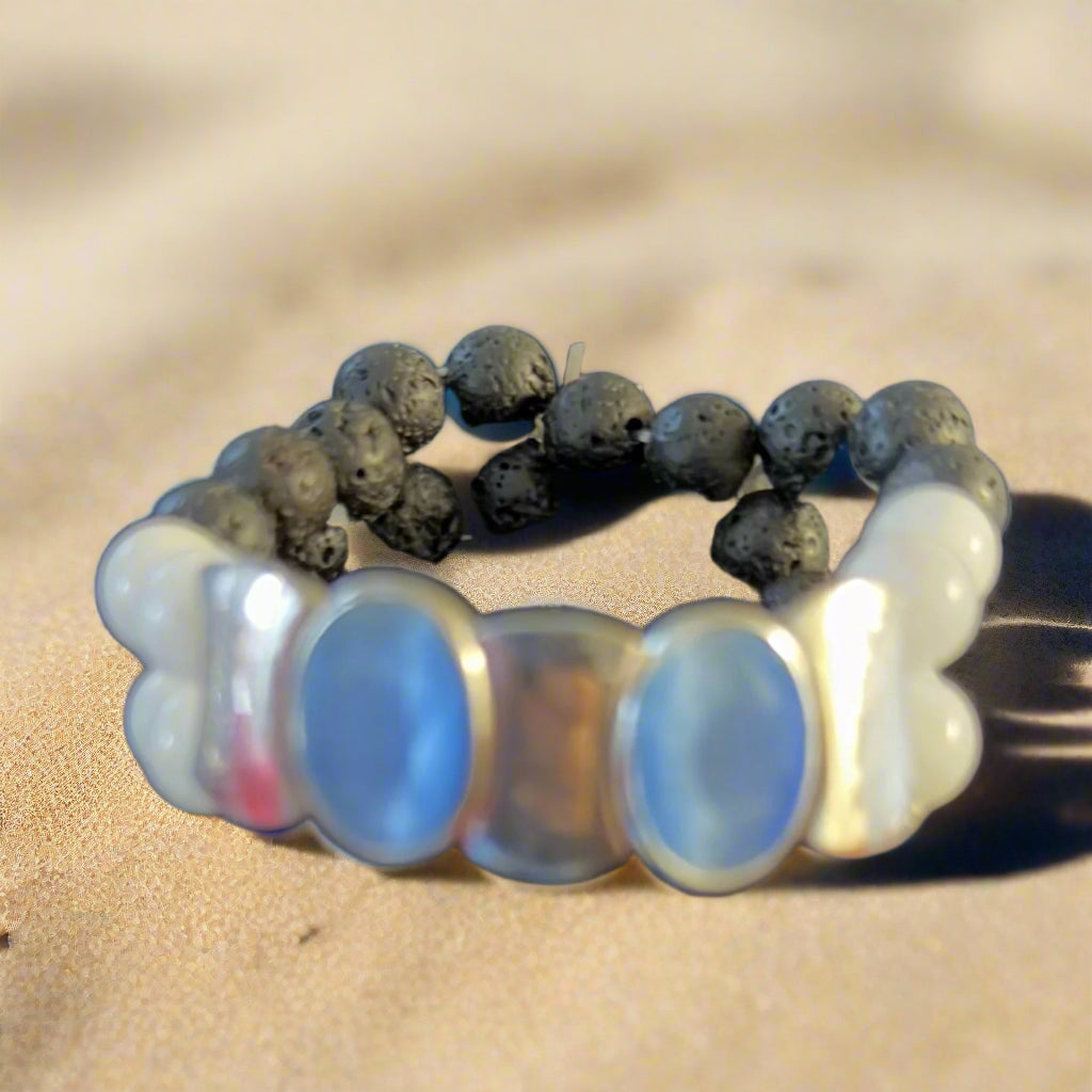 Celestial Calm Moonstone, Lava Diffuser Bracelet