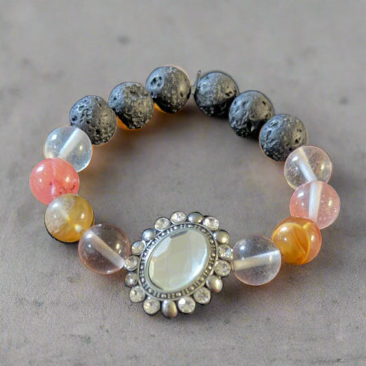 Fire Quartz Bracelet with black lava stones