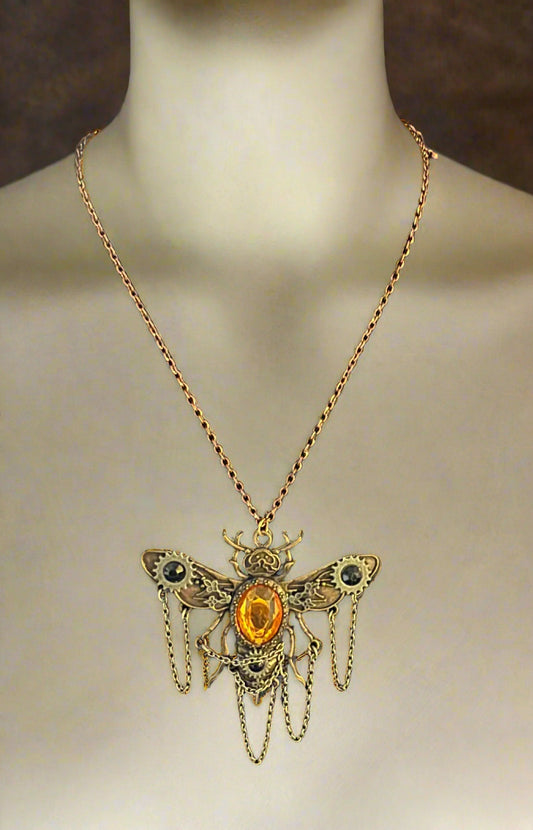 Steampunk Amber Moth Necklace