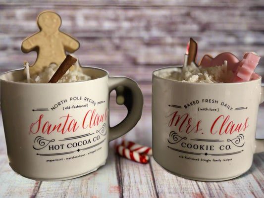Santa & Mrs Claus Hot Chocolate mug candle set