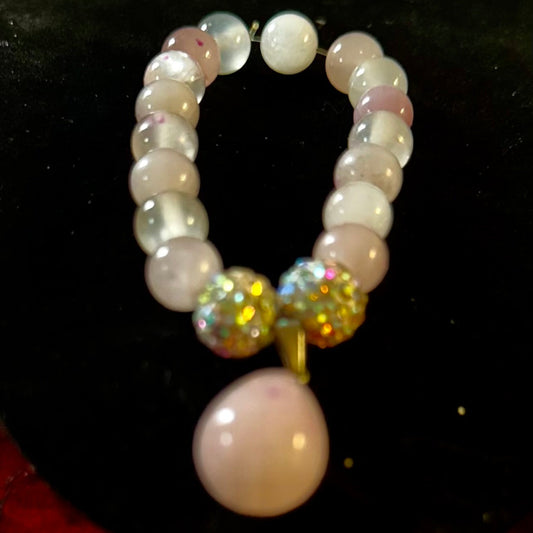 “Serene Elegance” Rose Quartz & Iridescent Teardrop Bracelet