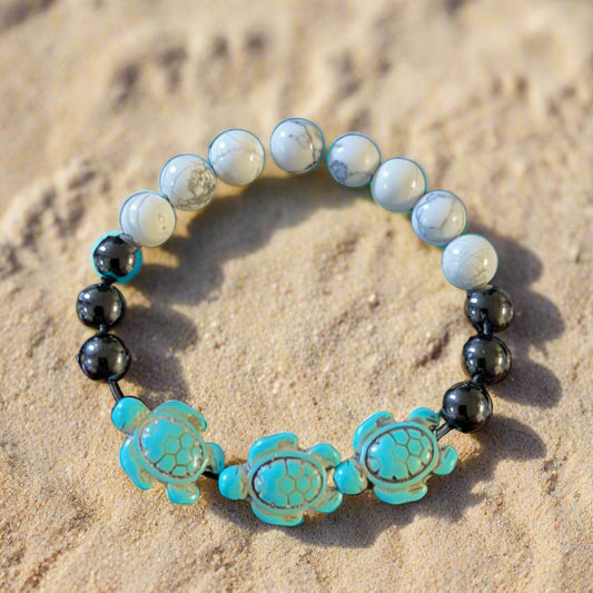 Turquoise turtle lava stones bracelet